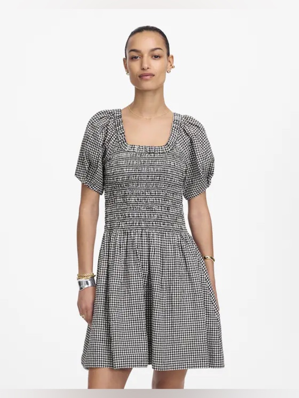 Madewell Smocked U-Neck Mini Dress in Gingham